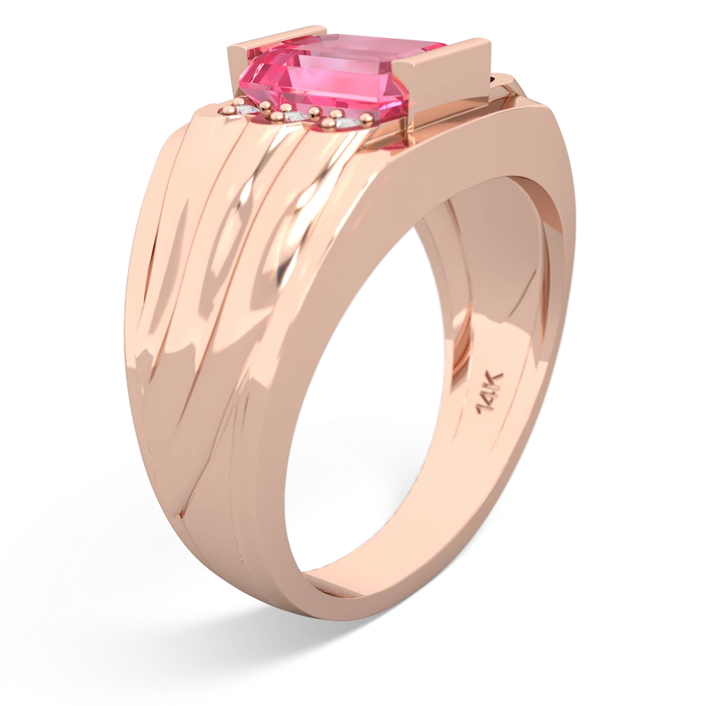 Lab Pink Sapphire Men's 9X7mm Emerald-Cut 14K Rose Gold ring R1835