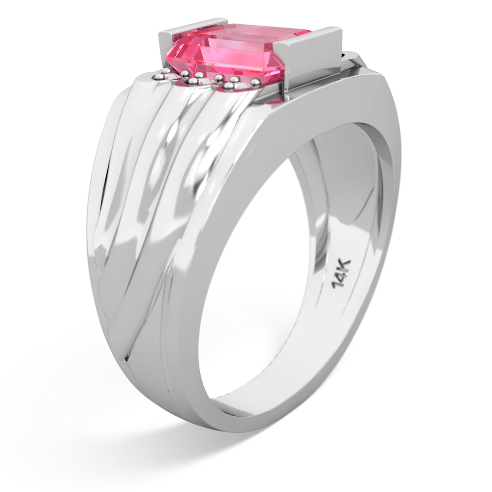 Lab Pink Sapphire Men's 9X7mm Emerald-Cut 14K White Gold ring R1835
