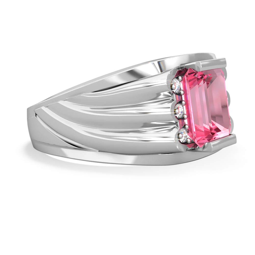 Lab Pink Sapphire Men's 9X7mm Emerald-Cut 14K White Gold ring R1835