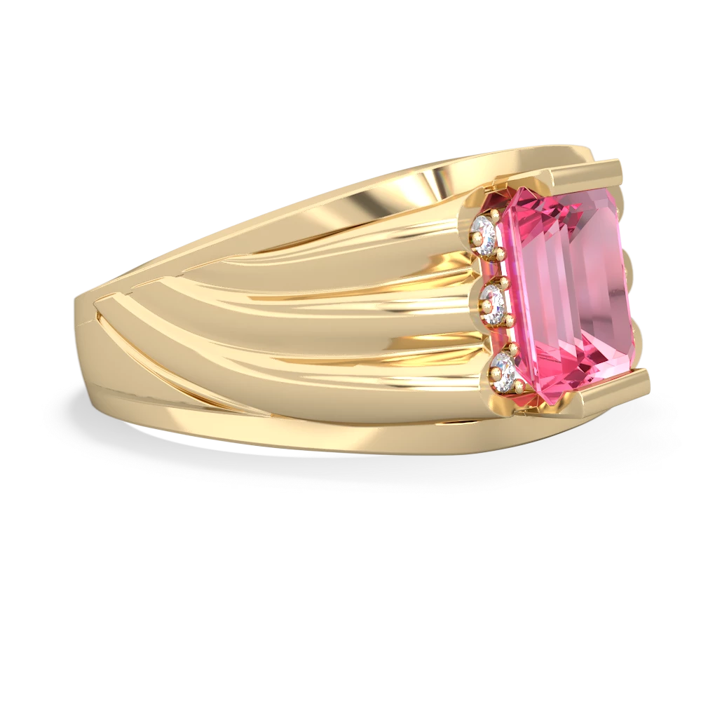 Lab Pink Sapphire Men's 9X7mm Emerald-Cut 14K Yellow Gold ring R1835