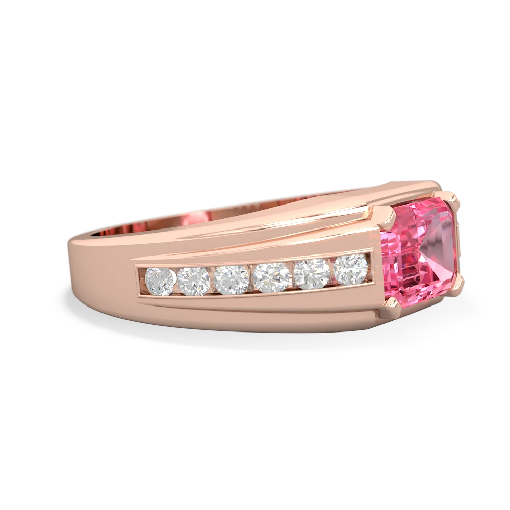 Lab Pink Sapphire Men's Diamond Channel 14K Rose Gold ring R0500