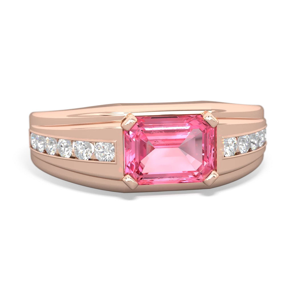 Lab Pink Sapphire Men's Diamond Channel 14K Rose Gold ring R0500