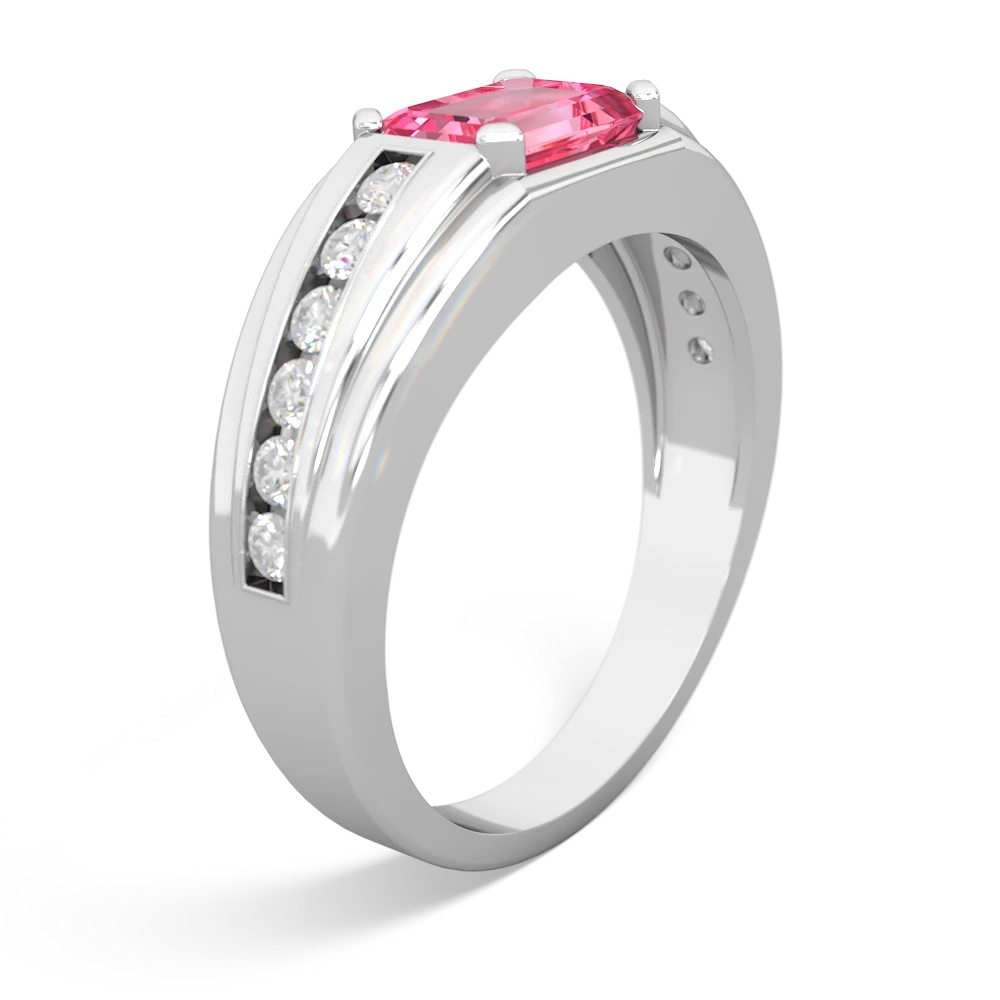 Lab Pink Sapphire Men's Diamond Channel 14K White Gold ring R0500