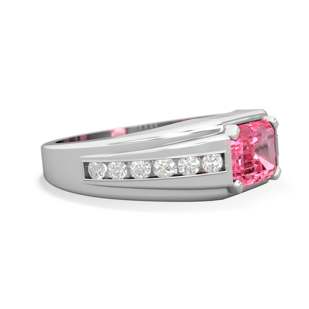 Lab Pink Sapphire Men's Diamond Channel 14K White Gold ring R0500