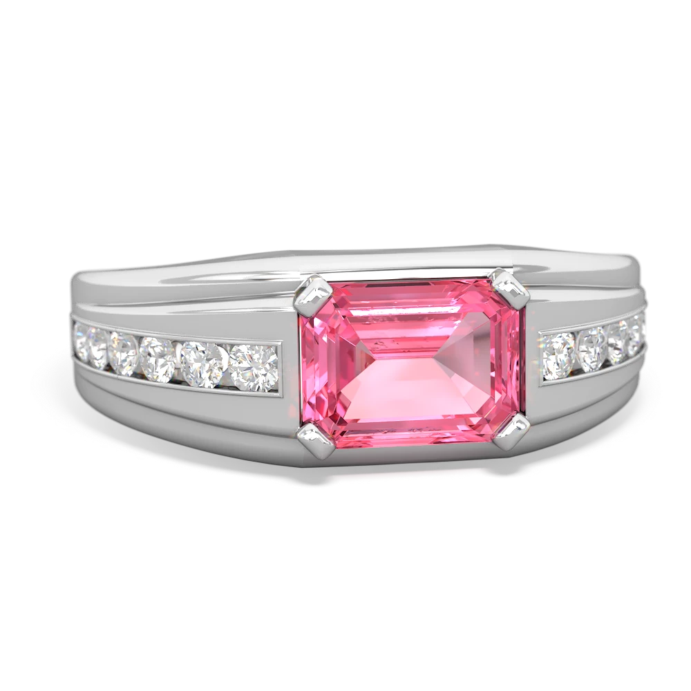 Lab Pink Sapphire Men's Diamond Channel 14K White Gold ring R0500