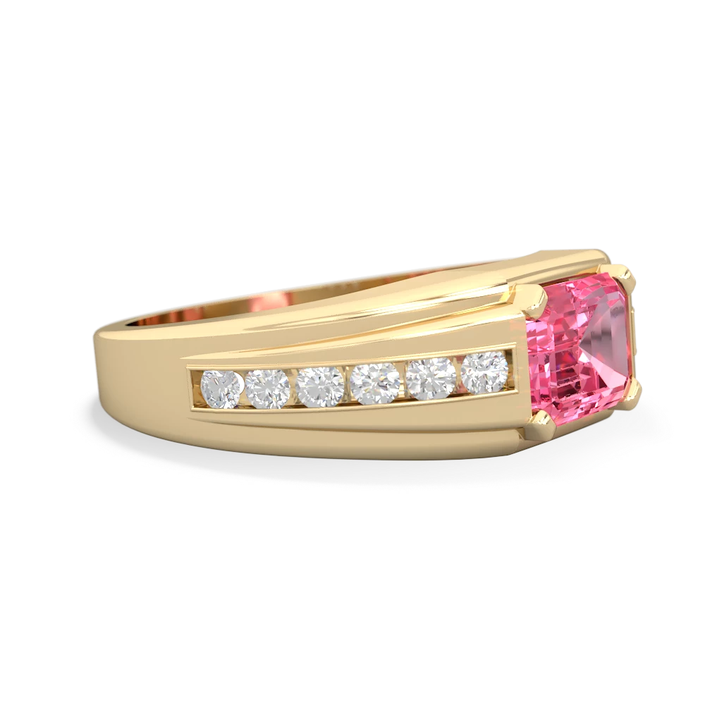 Lab Pink Sapphire Men's Diamond Channel 14K Yellow Gold ring R0500