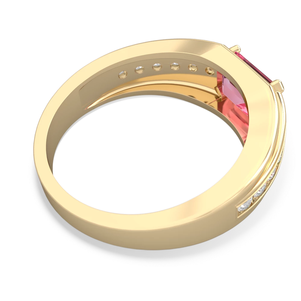 Lab Pink Sapphire Men's Diamond Channel 14K Yellow Gold ring R0500