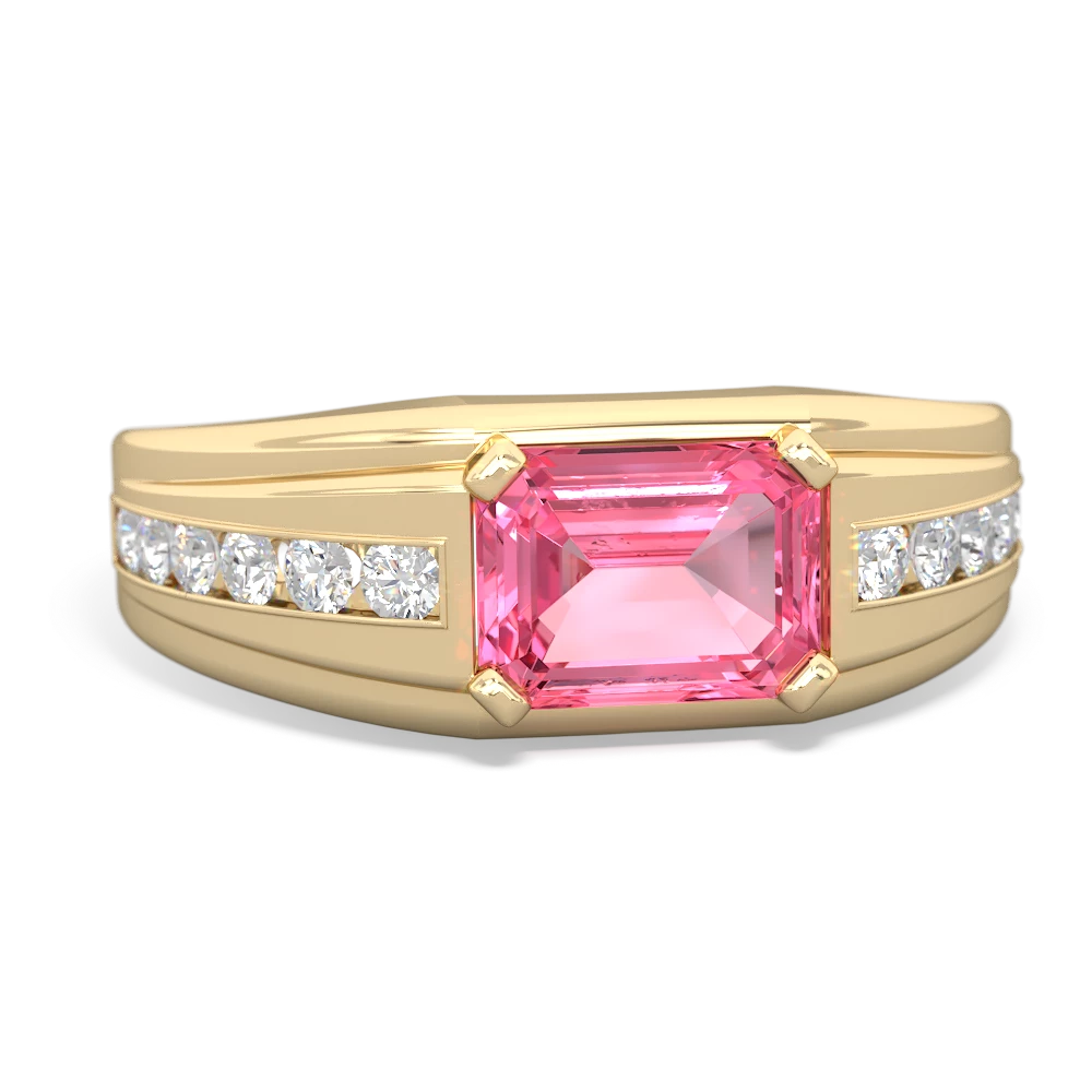 Lab Pink Sapphire Men's Diamond Channel 14K Yellow Gold ring R0500