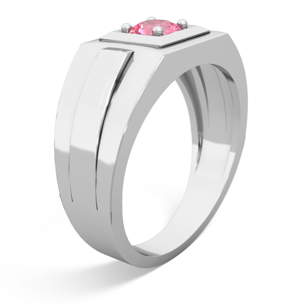 Lab Pink Sapphire Men's Squared Circle 14K White Gold ring R0480