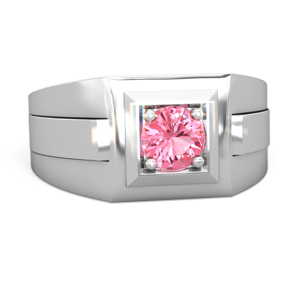 Lab Pink Sapphire Men's Squared Circle 14K White Gold ring R0480