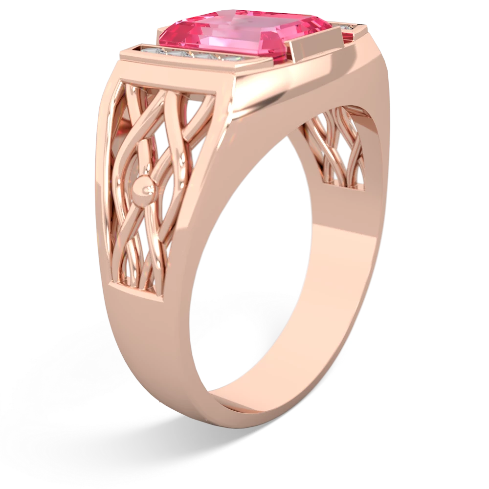 Lab Pink Sapphire Men's Vine 14K Rose Gold ring R0490