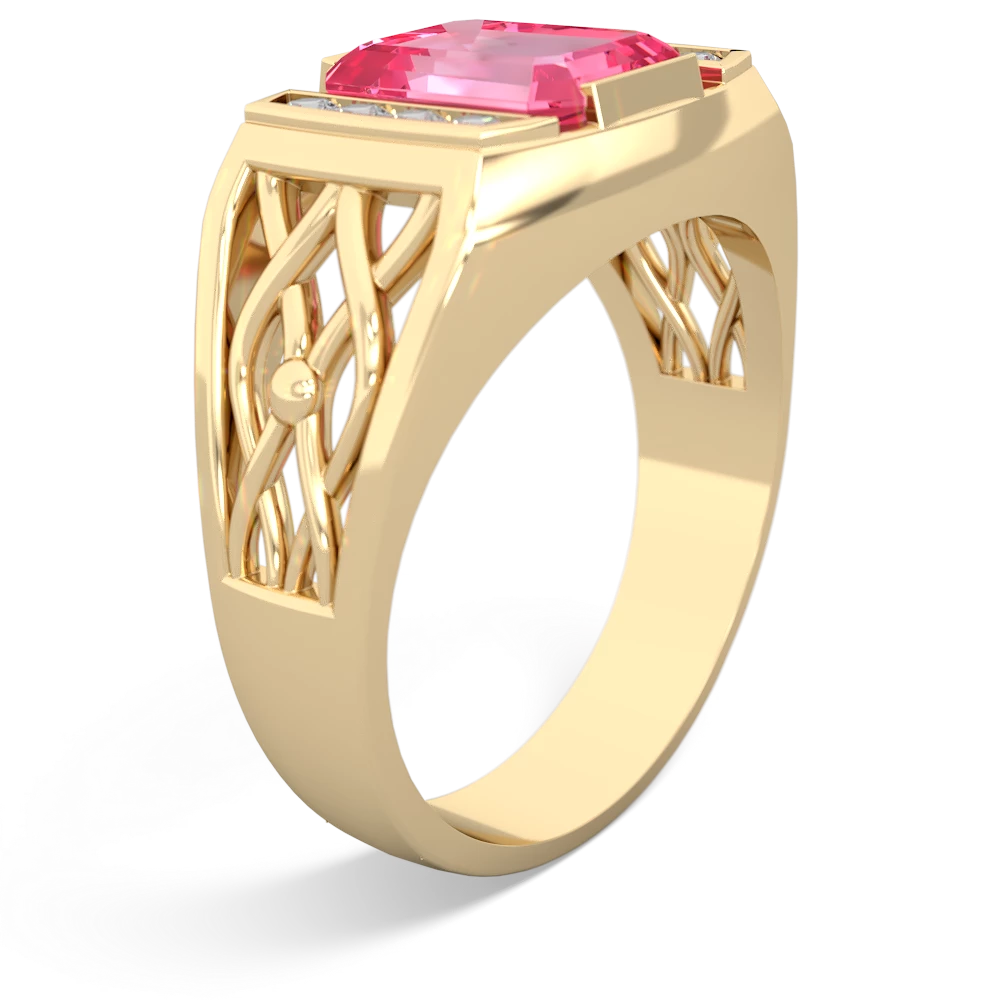 Lab Pink Sapphire Men's Vine 14K Yellow Gold ring R0490