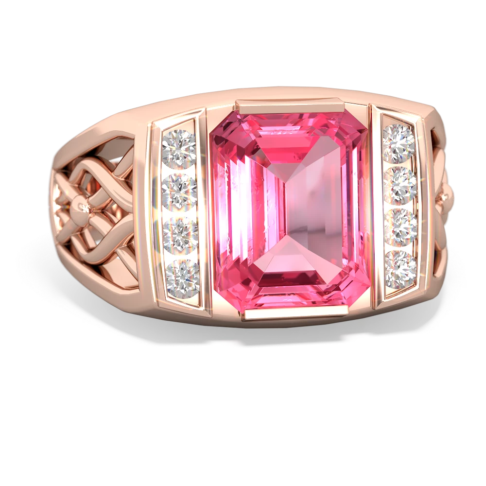 Lab Pink Sapphire Men's Vine 14K Rose Gold ring R0490