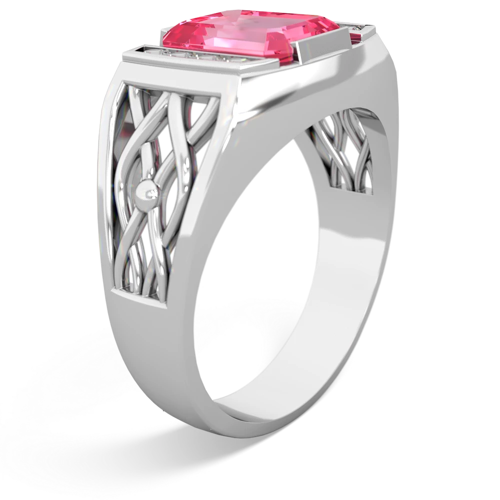 Lab Pink Sapphire Men's Vine 14K White Gold ring R0490