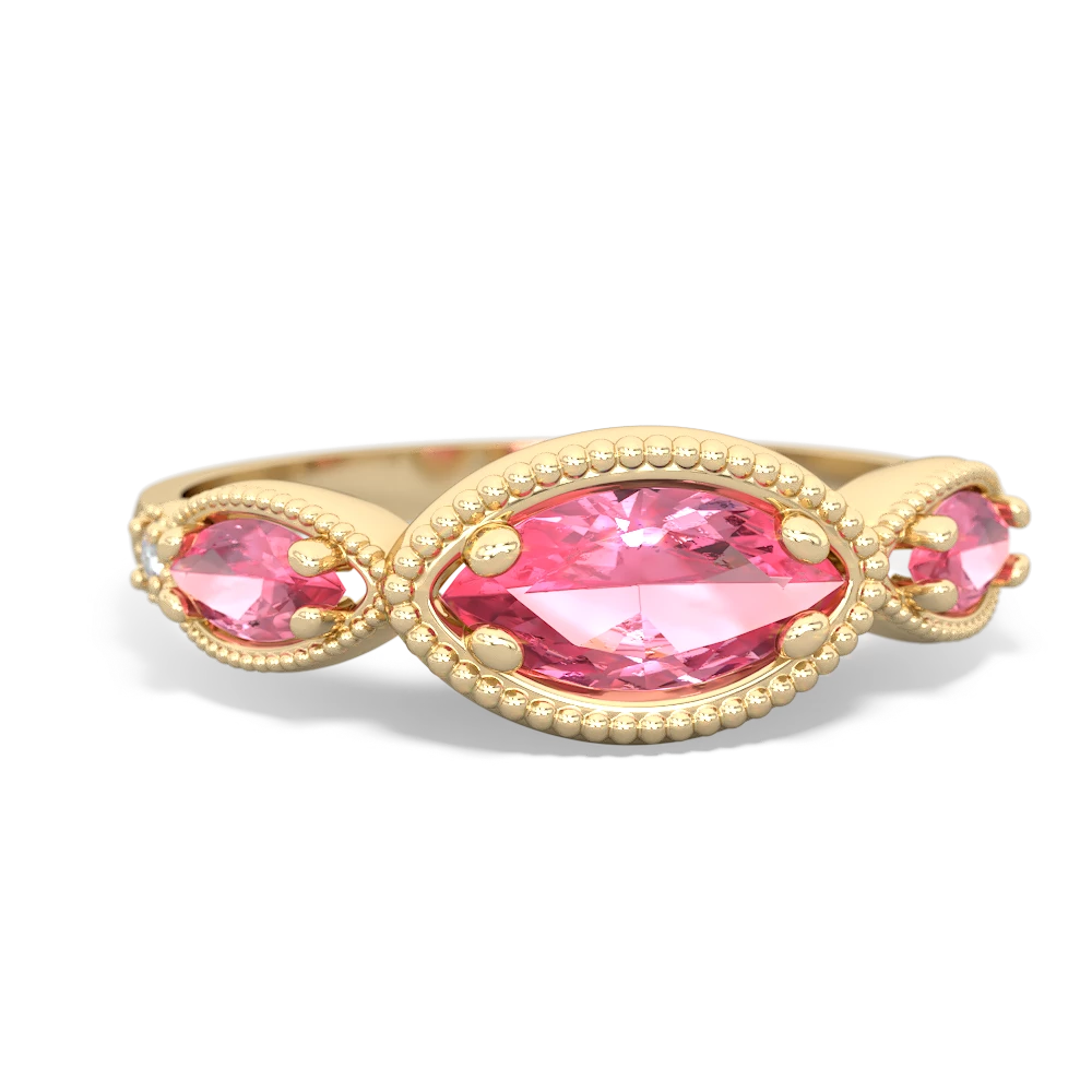 Lab Pink Sapphire Milgrain Marquise 14K Yellow Gold ring R5700