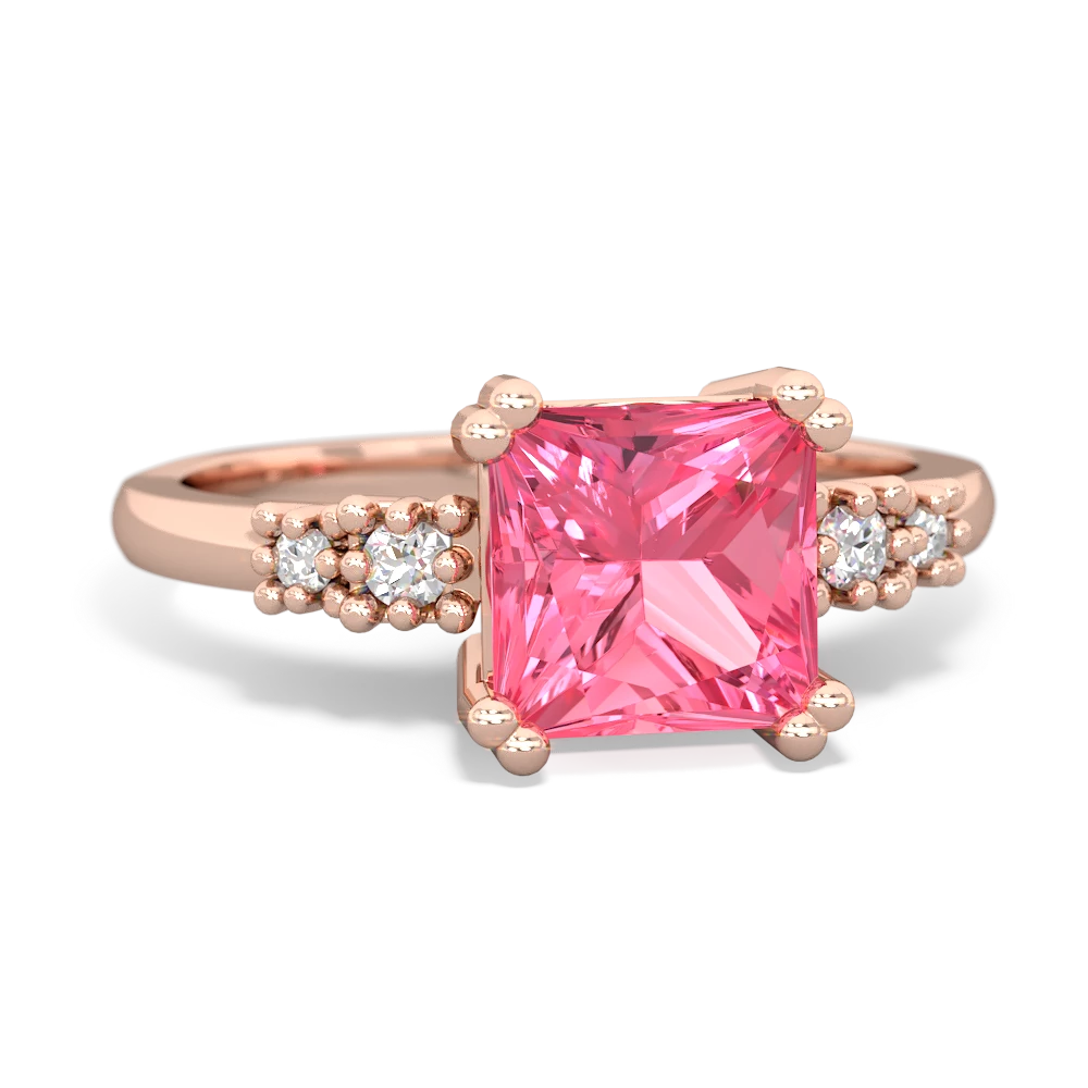 Lab Pink Sapphire Art Deco Princess 14K Rose Gold ring R2014