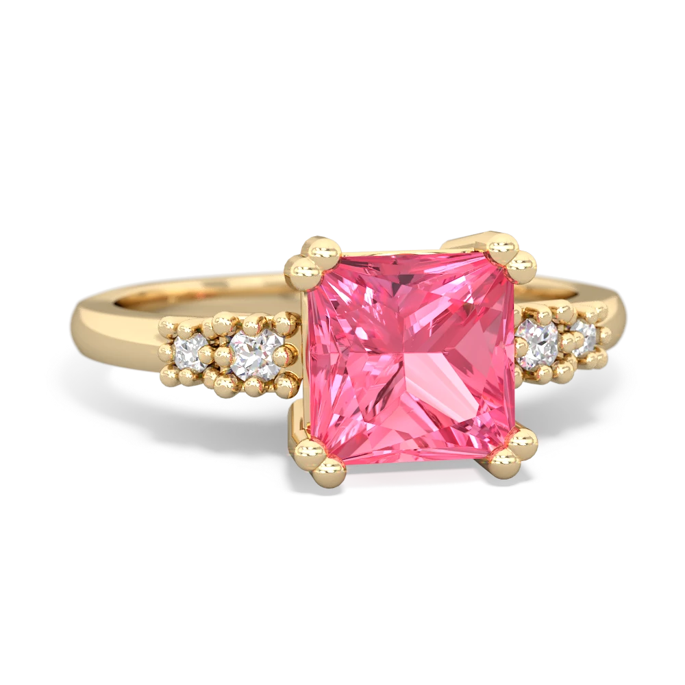 Lab Pink Sapphire Art Deco Princess 14K Yellow Gold ring R2014