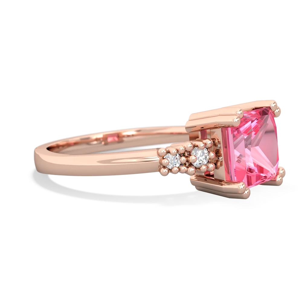 Lab Pink Sapphire Art Deco Princess 14K Rose Gold ring R2014