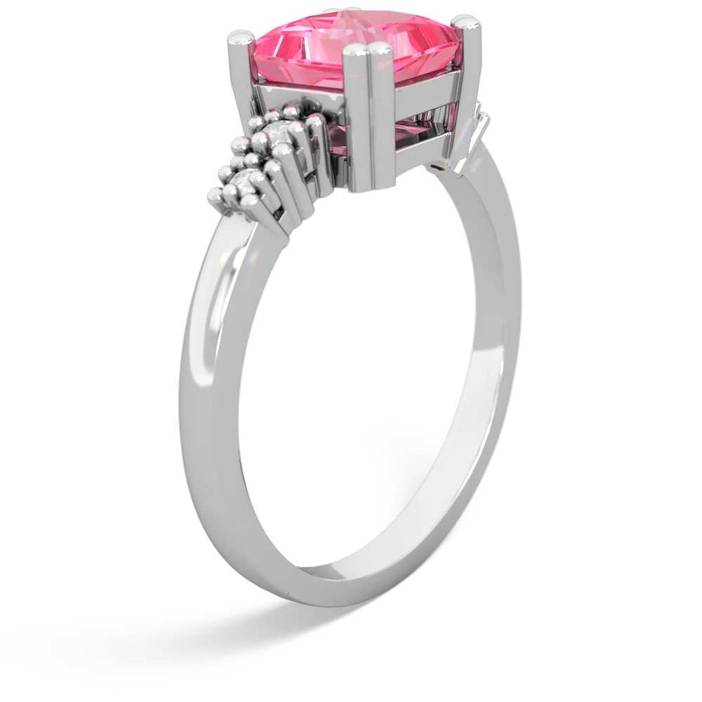 Lab Pink Sapphire Art Deco Princess 14K White Gold ring R2014