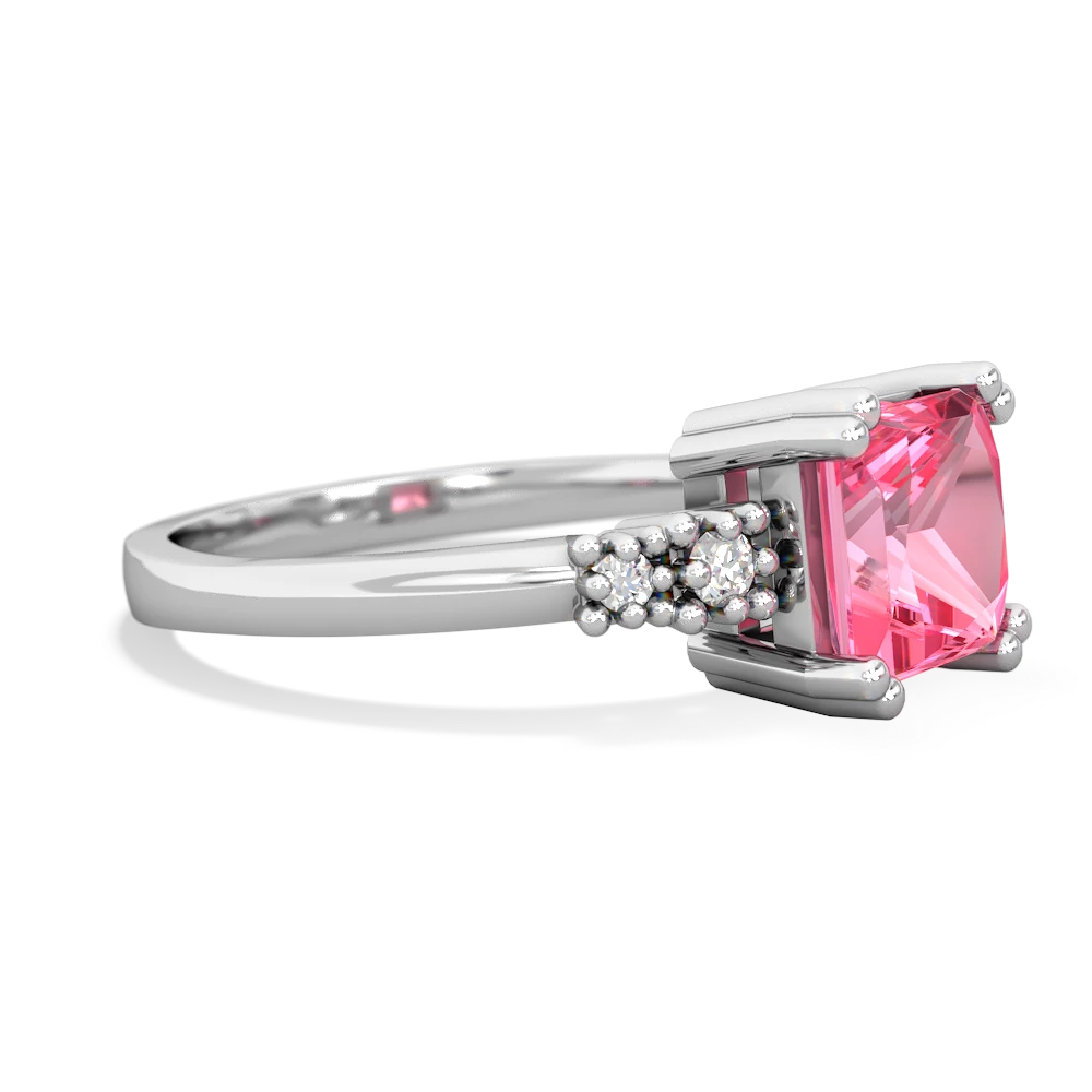 Lab Pink Sapphire Art Deco Princess 14K White Gold ring R2014