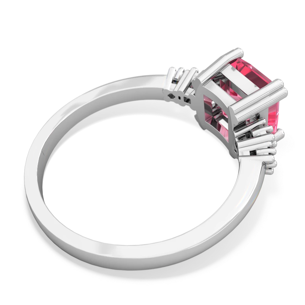 Lab Pink Sapphire Art Deco Princess 14K White Gold ring R2014