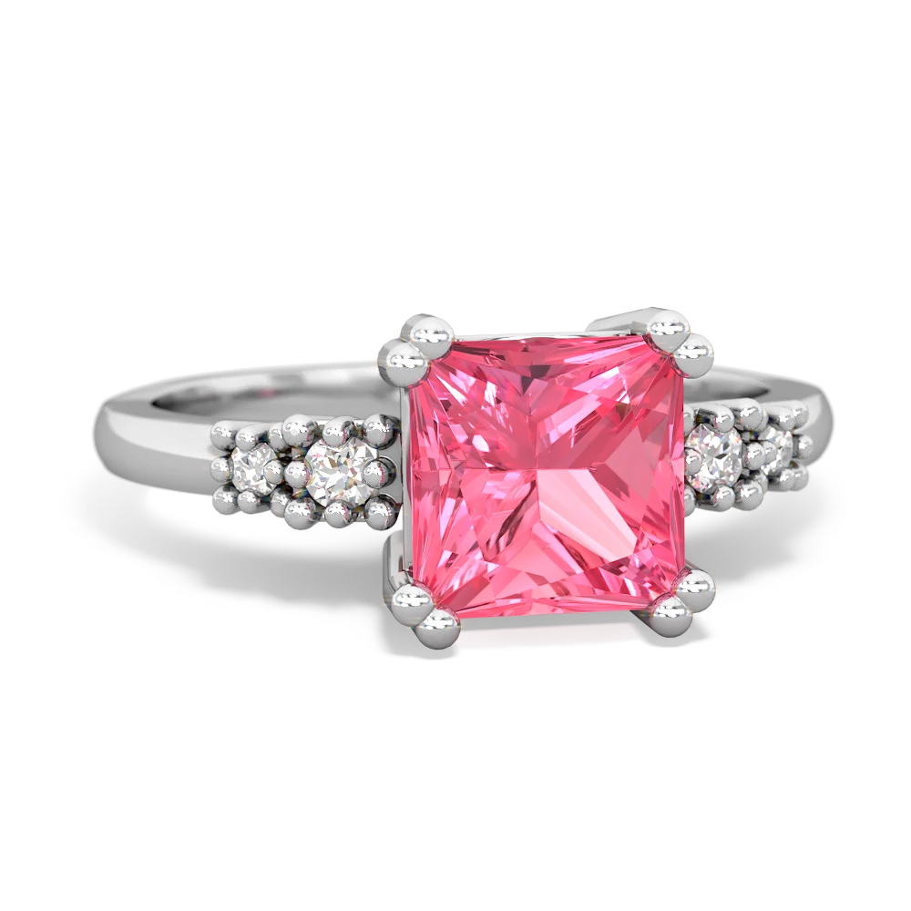 Lab Pink Sapphire Art Deco Princess 14K White Gold ring R2014