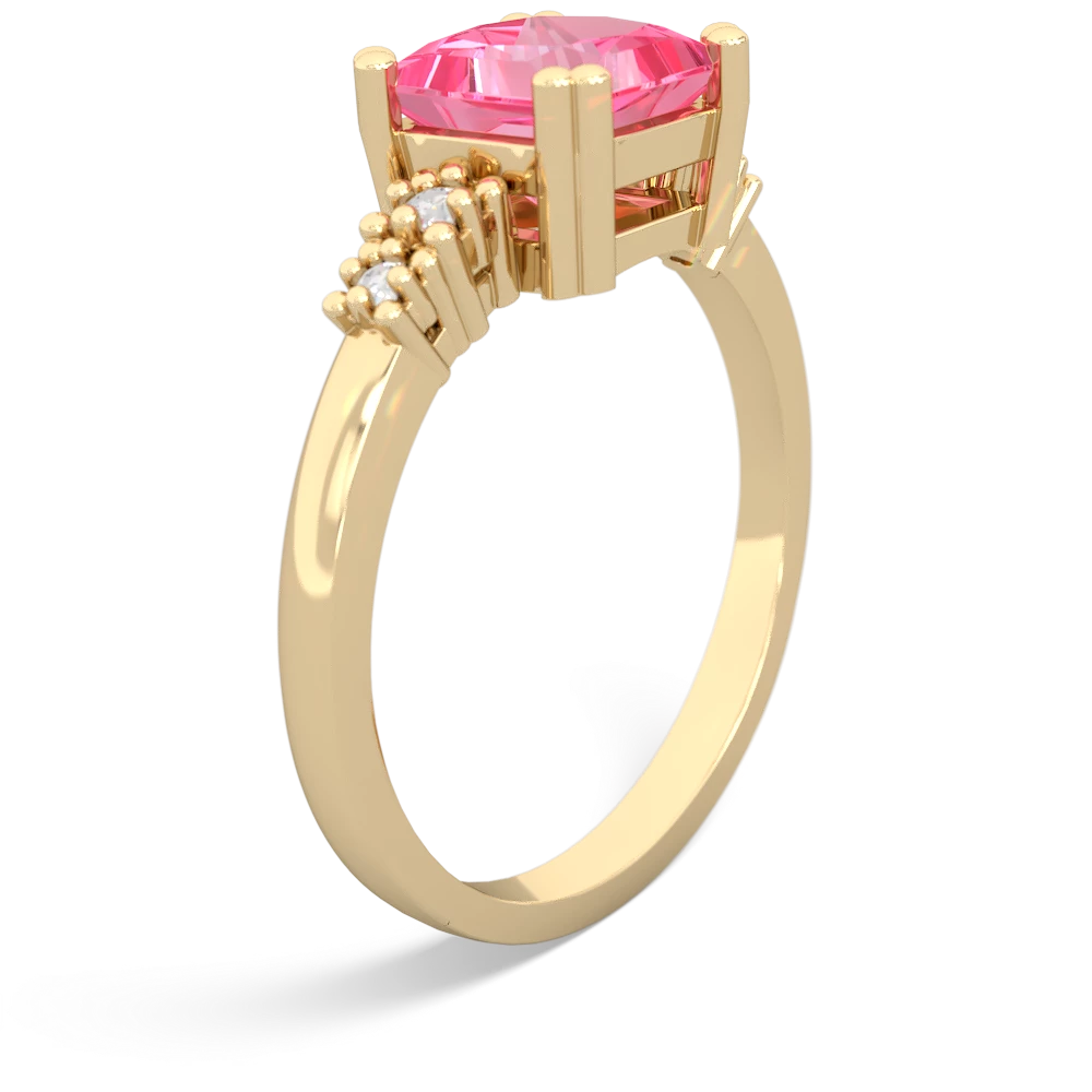Lab Pink Sapphire Art Deco Princess 14K Yellow Gold ring R2014