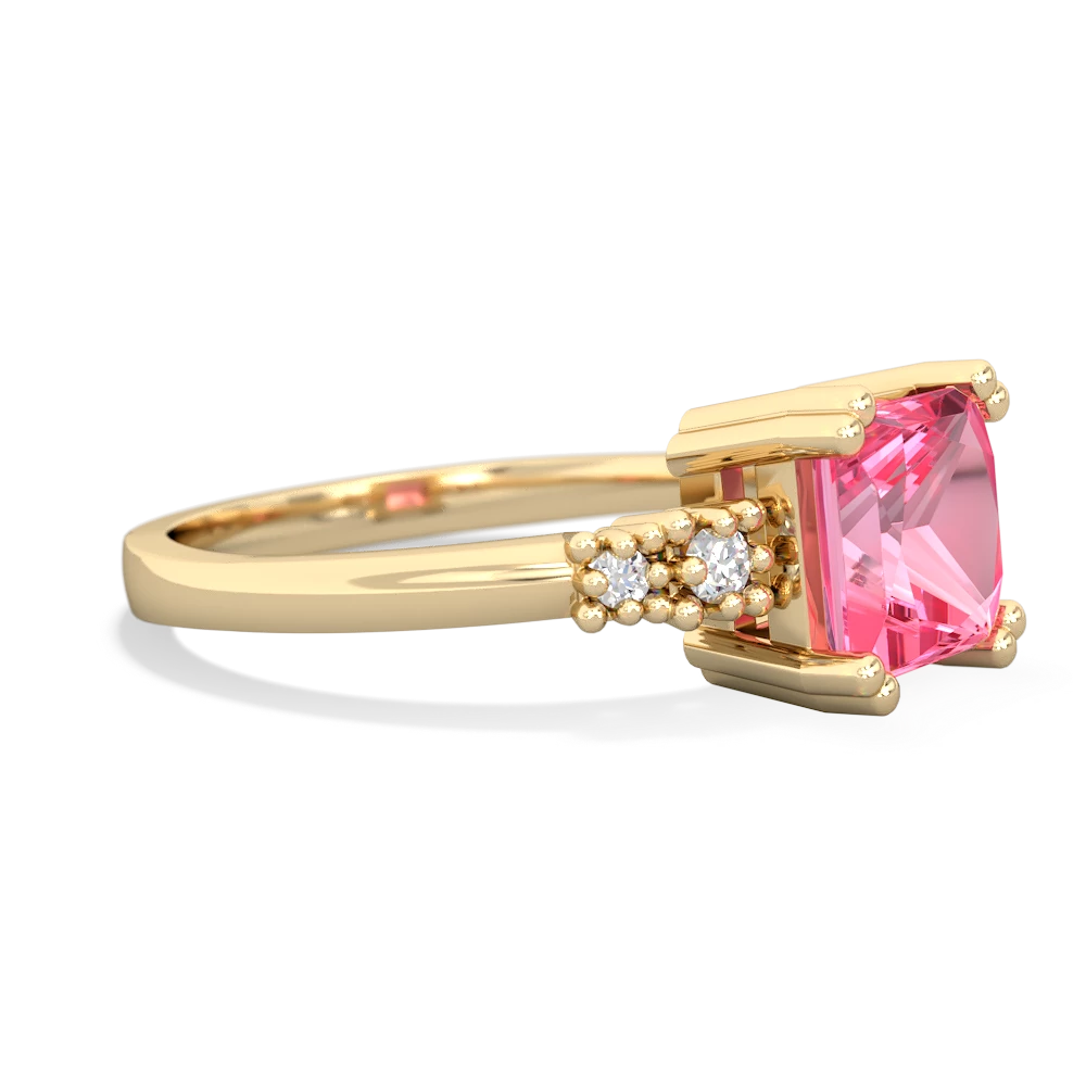 Lab Pink Sapphire Art Deco Princess 14K Yellow Gold ring R2014