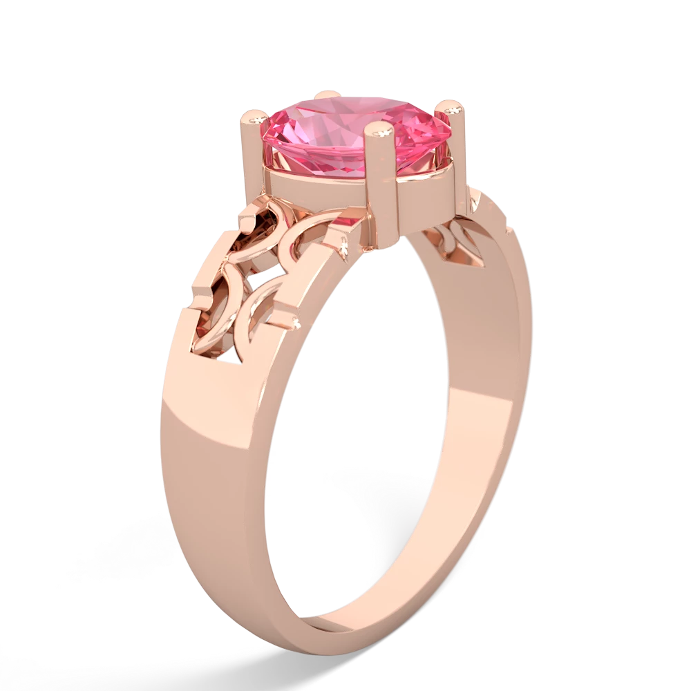 Lab Pink Sapphire Art Deco Filigree 14K Rose Gold ring R2322