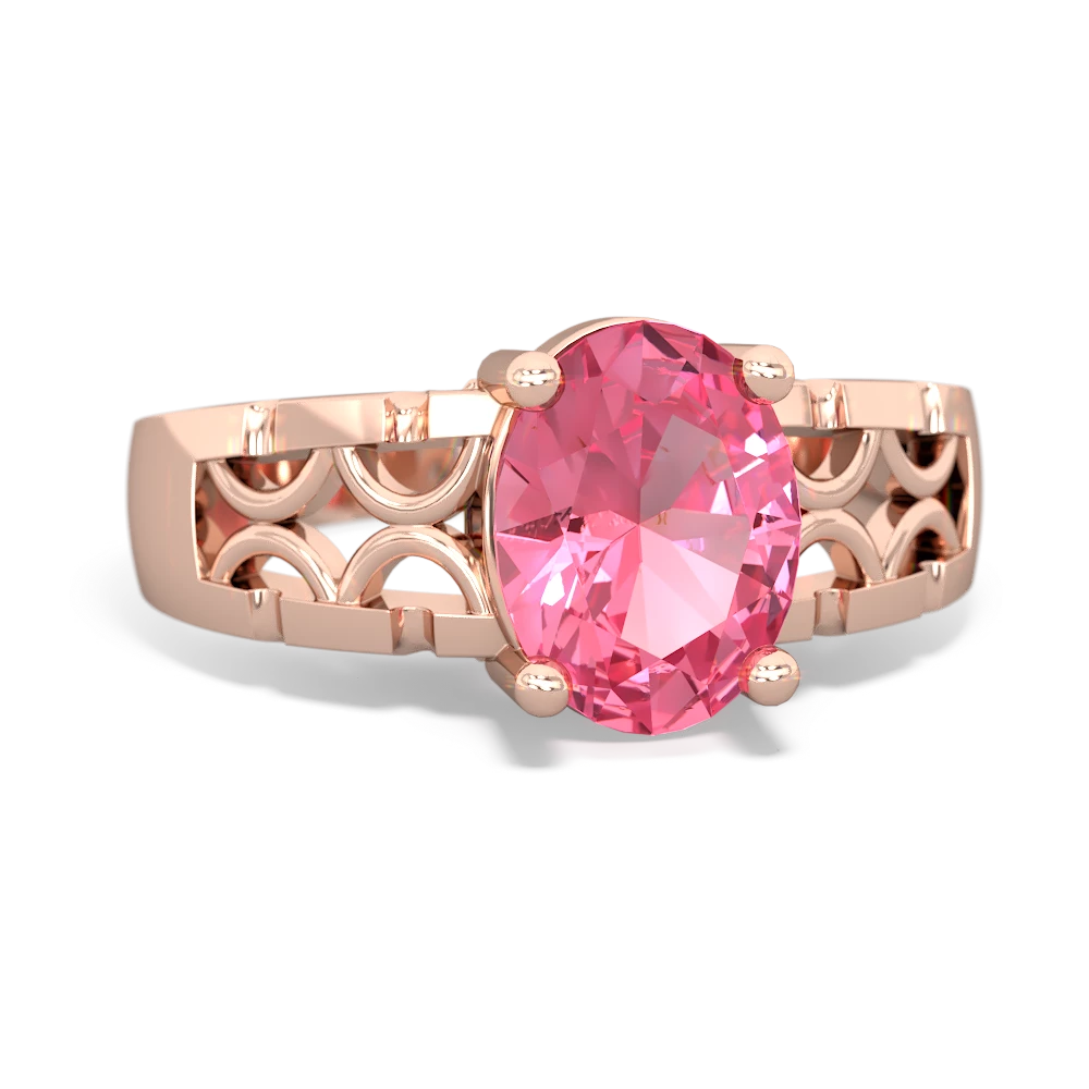 Lab Pink Sapphire Art Deco Filigree 14K Rose Gold ring R2322