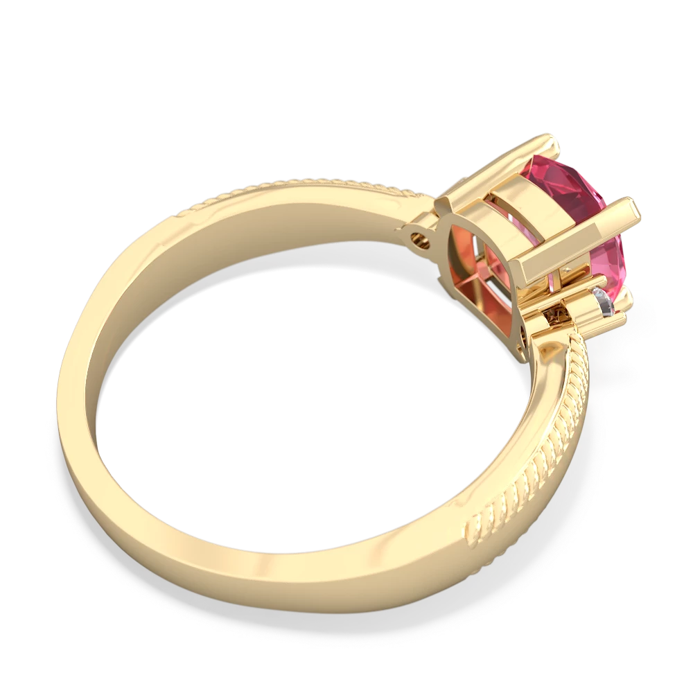 Lab Pink Sapphire Cushion Rope 14K Yellow Gold ring R2484