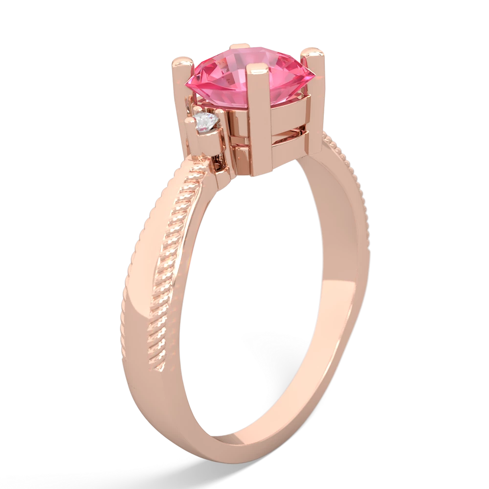 Lab Pink Sapphire Cushion Rope 14K Rose Gold ring R2484