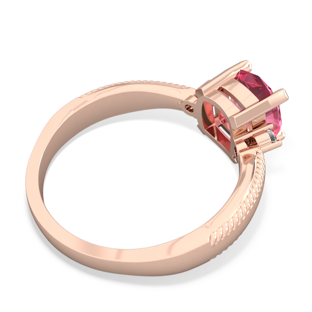 Lab Pink Sapphire Cushion Rope 14K Rose Gold ring R2484