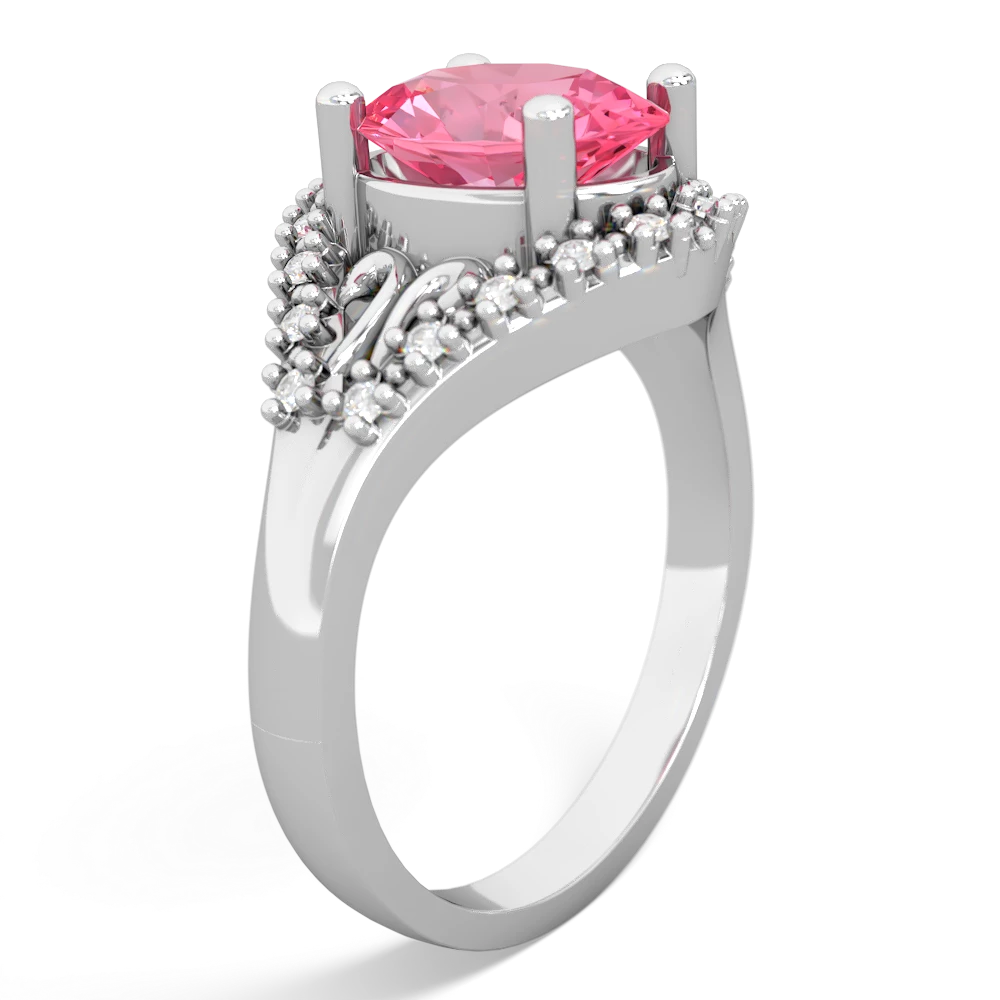 Lab Pink Sapphire Antique Style Cocktail 14K White Gold ring R2564