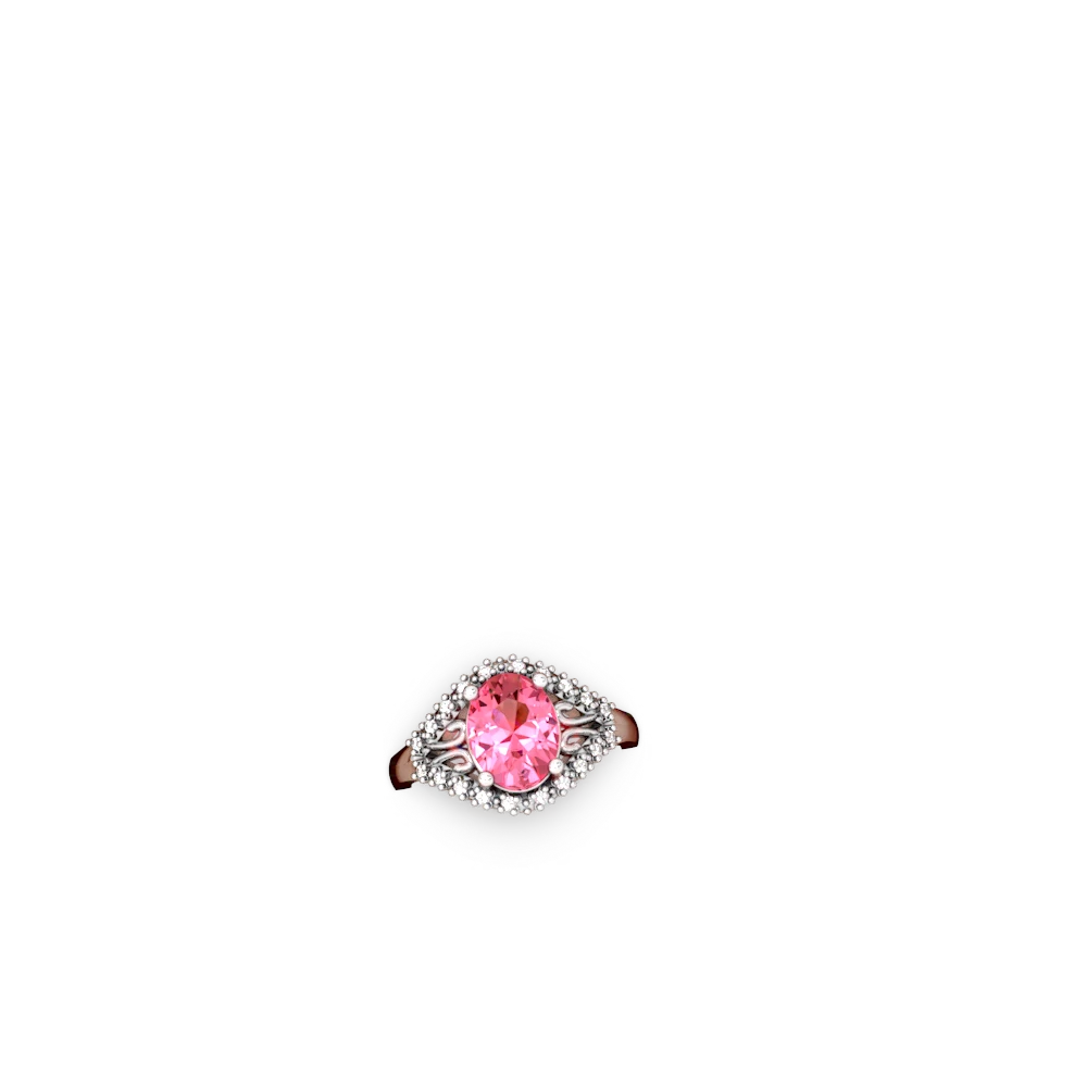 Lab Pink Sapphire Antique Style Cocktail 14K White Gold ring R2564