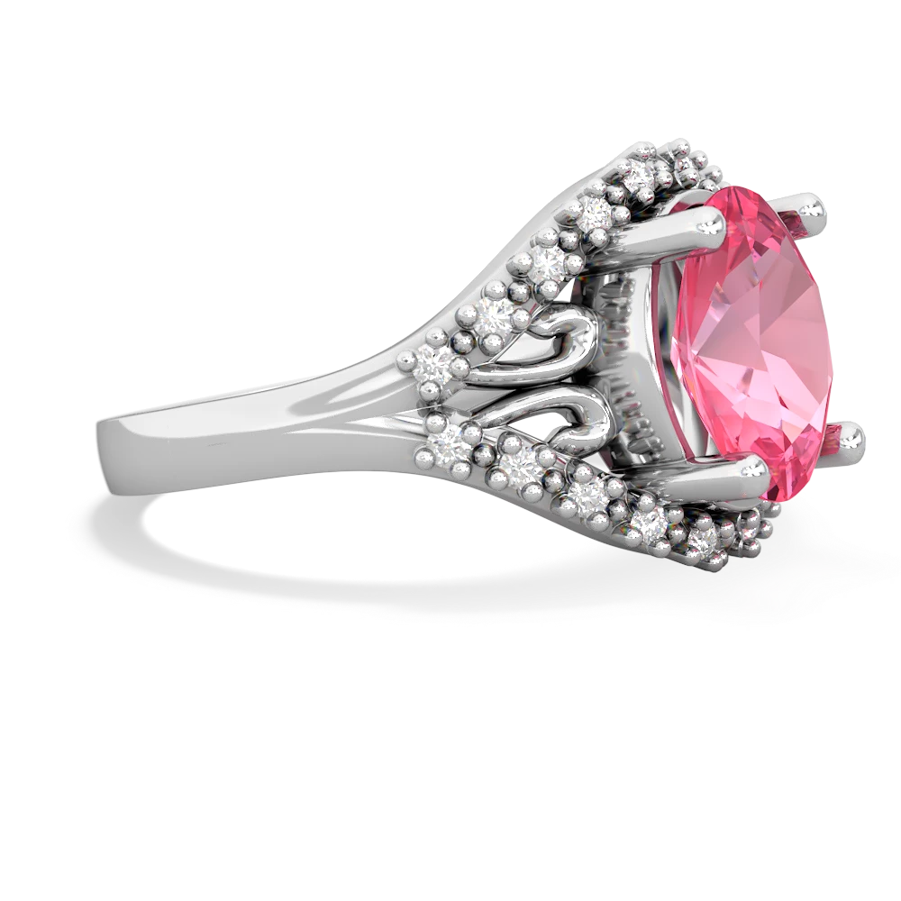 Lab Pink Sapphire Antique Style Cocktail 14K White Gold ring R2564