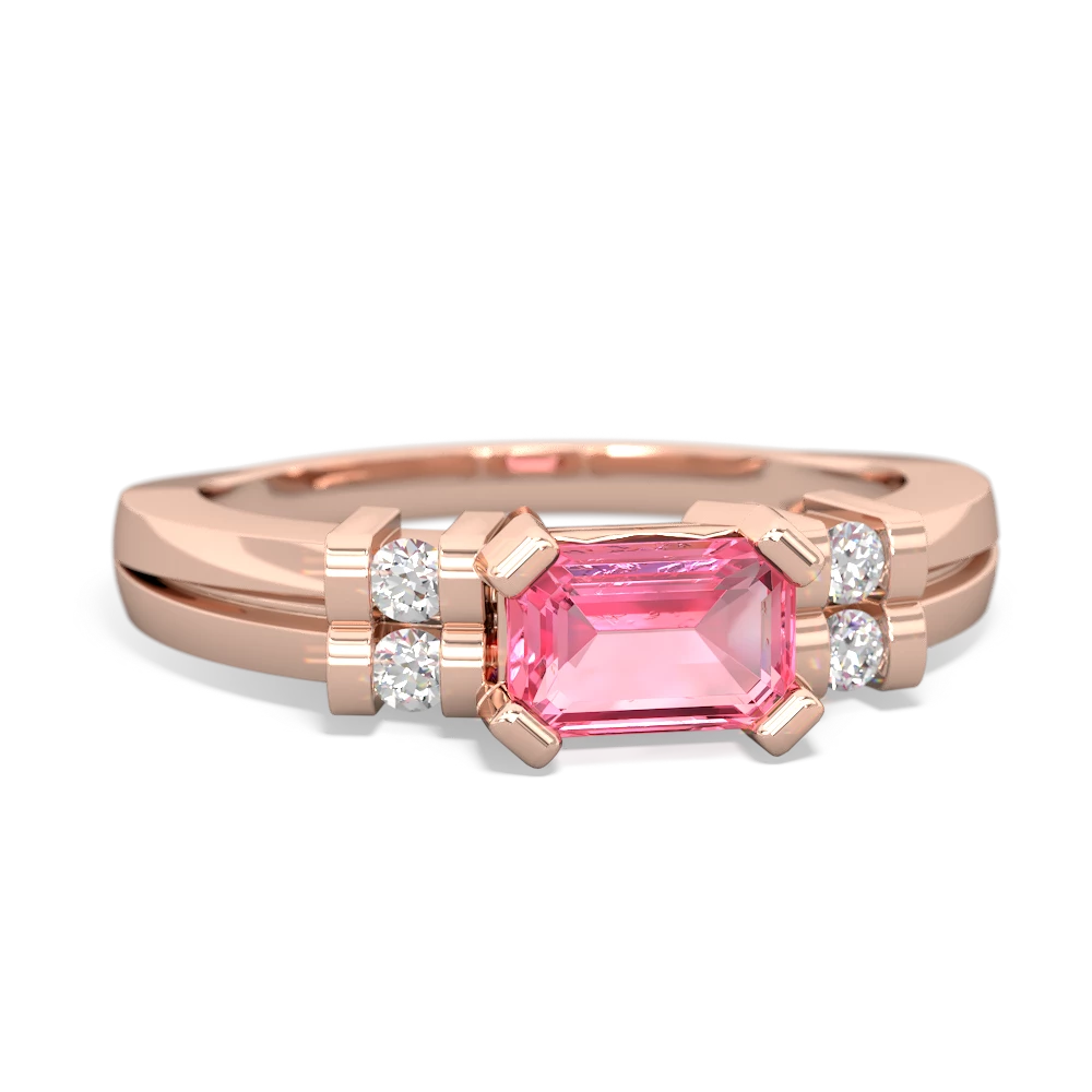 Lab Pink Sapphire Art Deco East-West 14K Rose Gold ring R2590