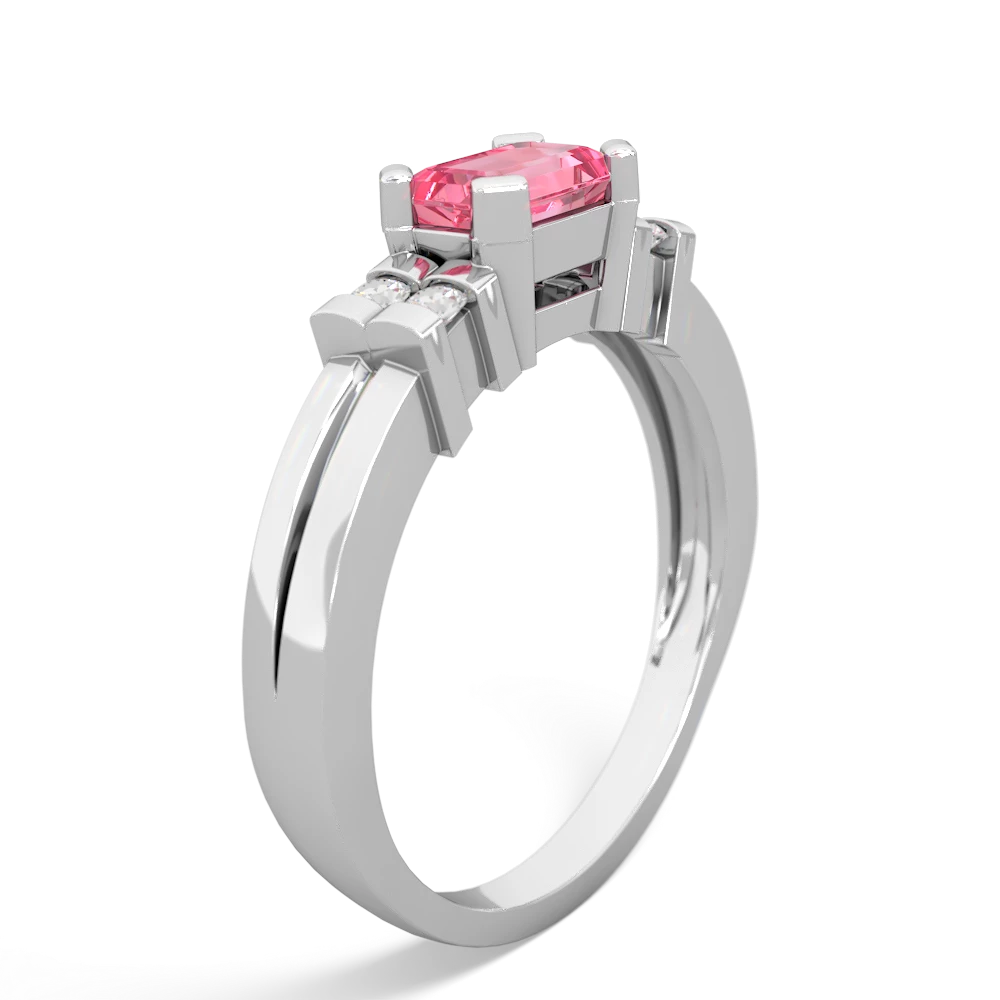 Lab Pink Sapphire Art Deco East-West 14K White Gold ring R2590