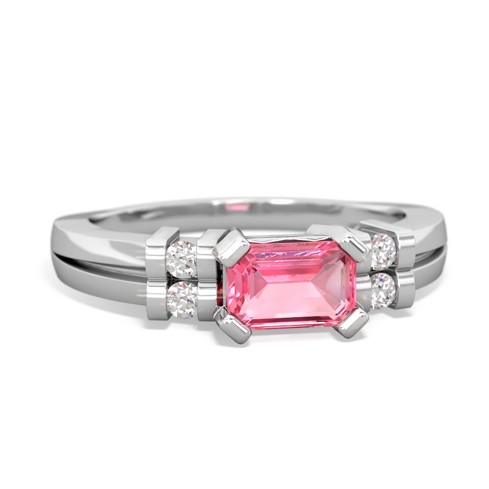 Lab Pink Sapphire Art Deco East-West 14K White Gold ring R2590