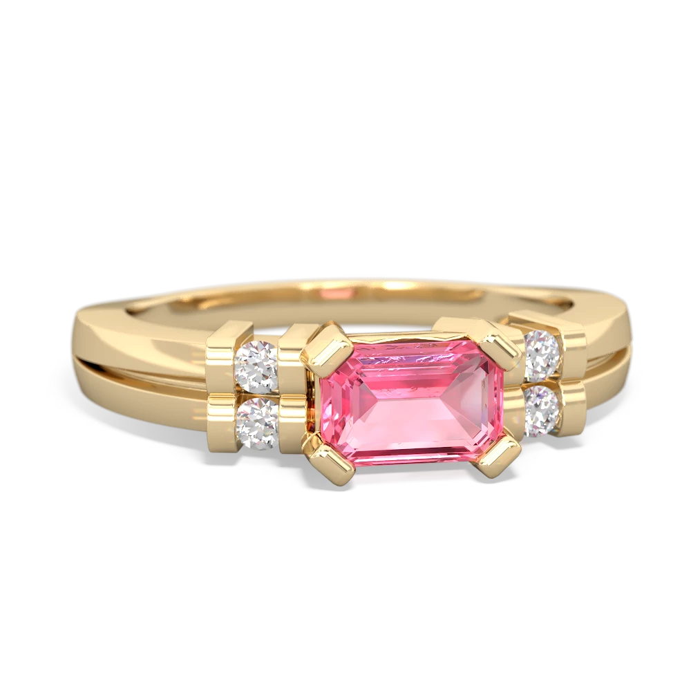 Lab Pink Sapphire Art Deco East-West 14K Yellow Gold ring R2590