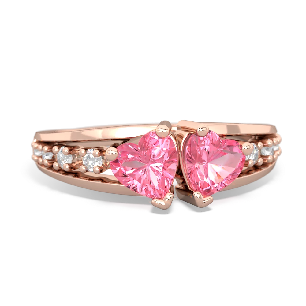 Lab Pink Sapphire Heart To Heart 14K Rose Gold ring R3342