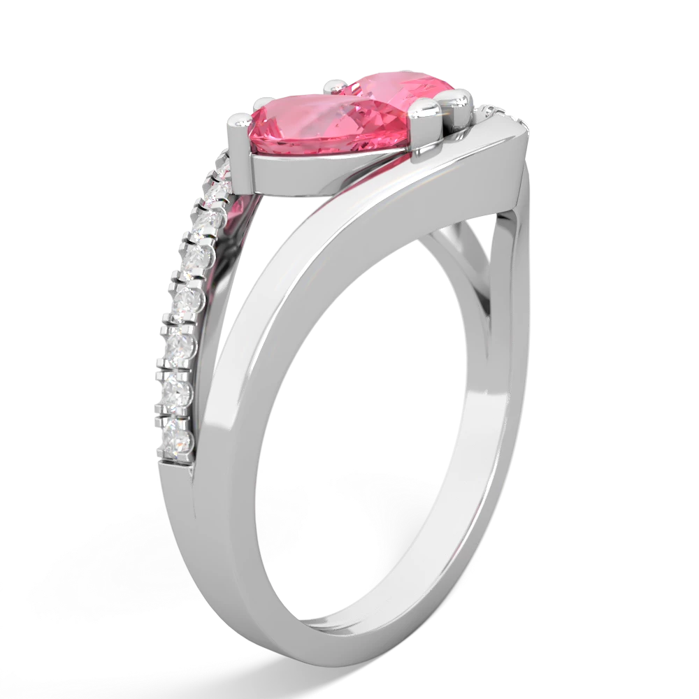 Lab Pink Sapphire Nestled Heart Keepsake 14K White Gold ring R5650