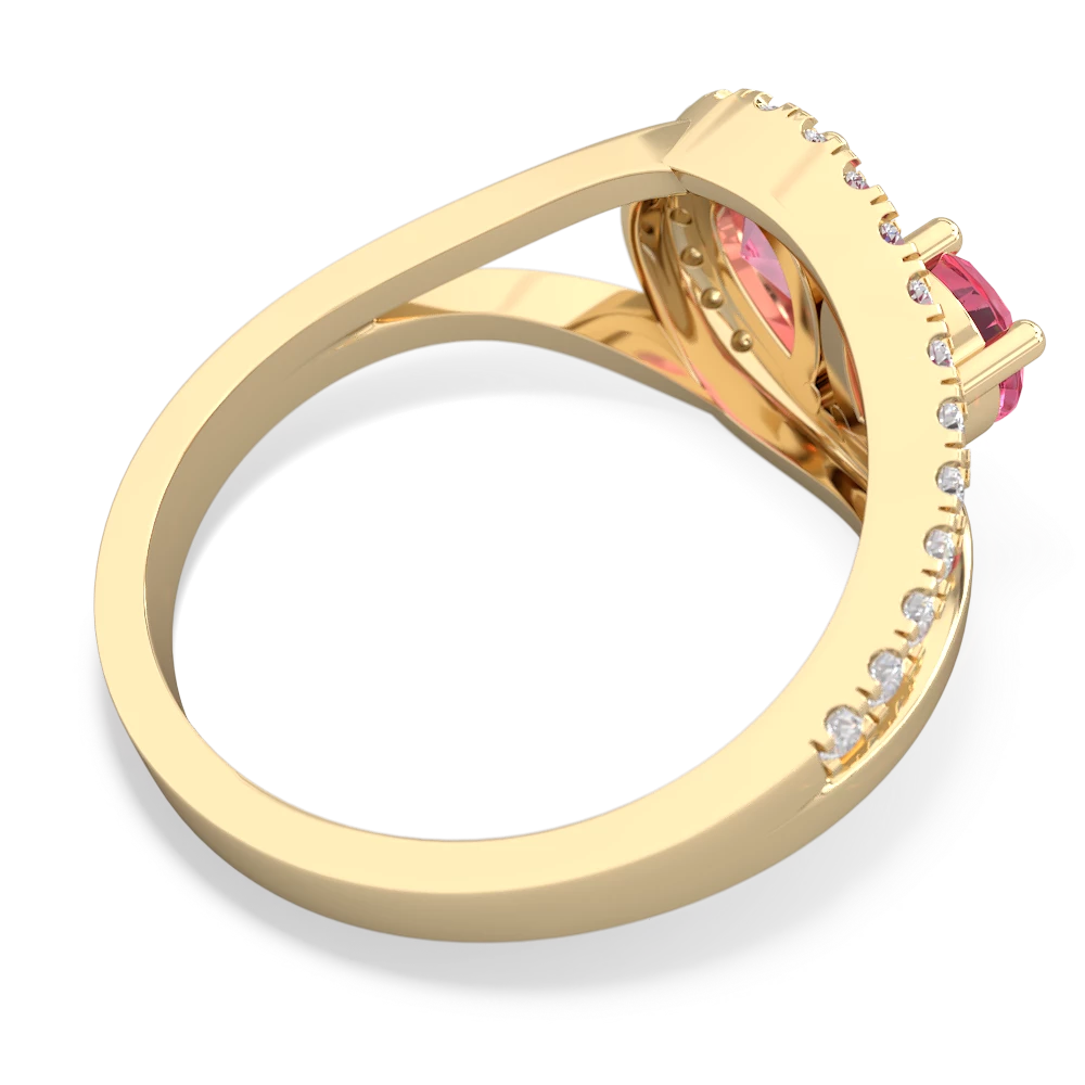 Lab Pink Sapphire Nestled Heart Keepsake 14K Yellow Gold ring R5650