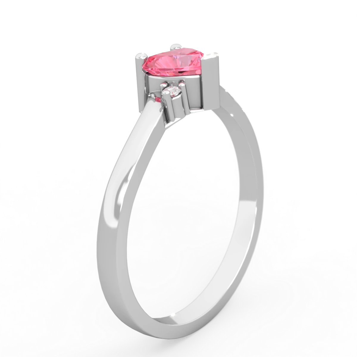 Lab Pink Sapphire Delicate Heart 14K White Gold ring R0203