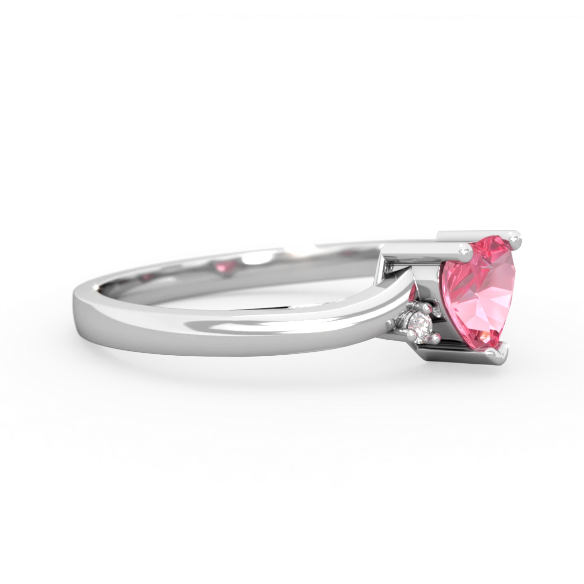 Lab Pink Sapphire Delicate Heart 14K White Gold ring R0203