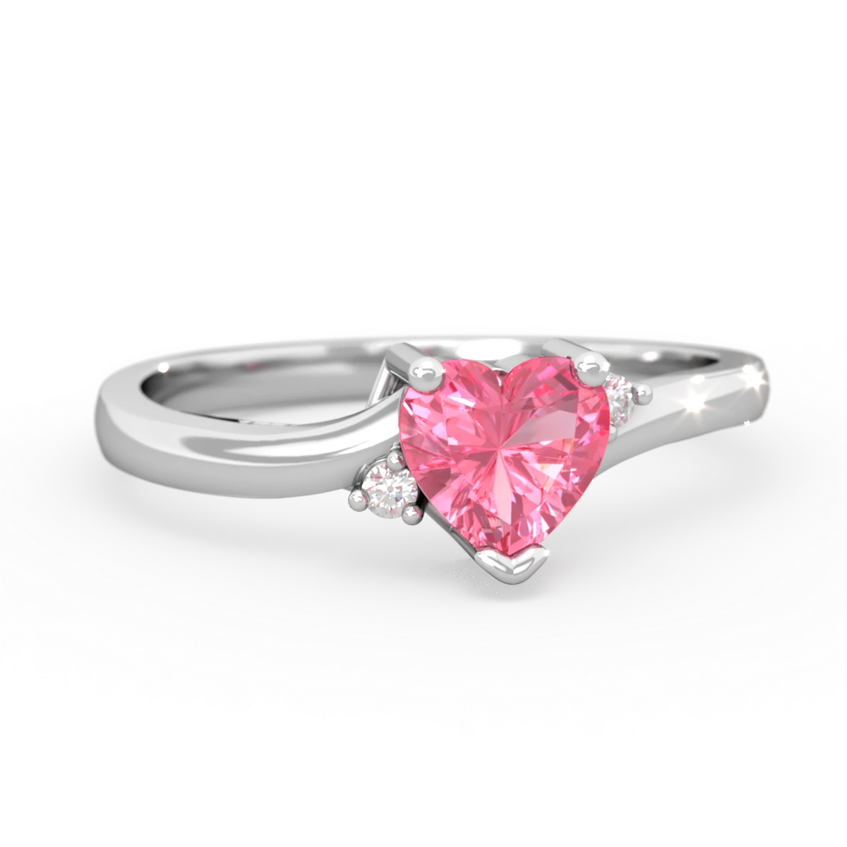 Lab Pink Sapphire Delicate Heart 14K White Gold ring R0203