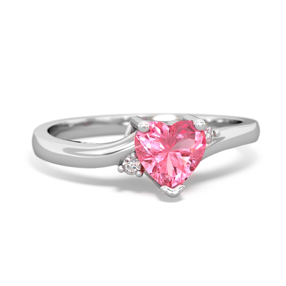 Lab Pink Sapphire Delicate Heart 14K White Gold ring R0203