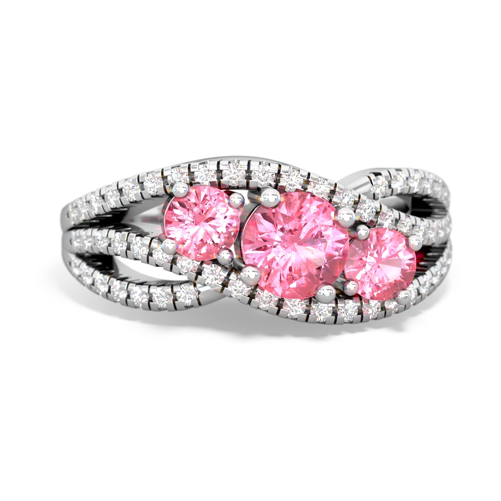 Lab Pink Sapphire Three Stone Aurora 14K White Gold ring R3080