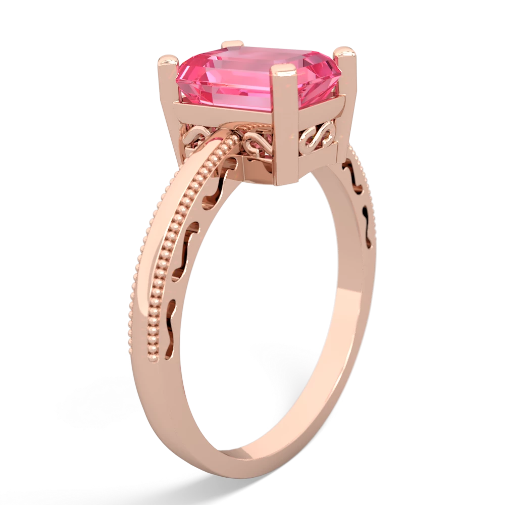 Lab Pink Sapphire Milgrain Scroll 14K Rose Gold ring R2338