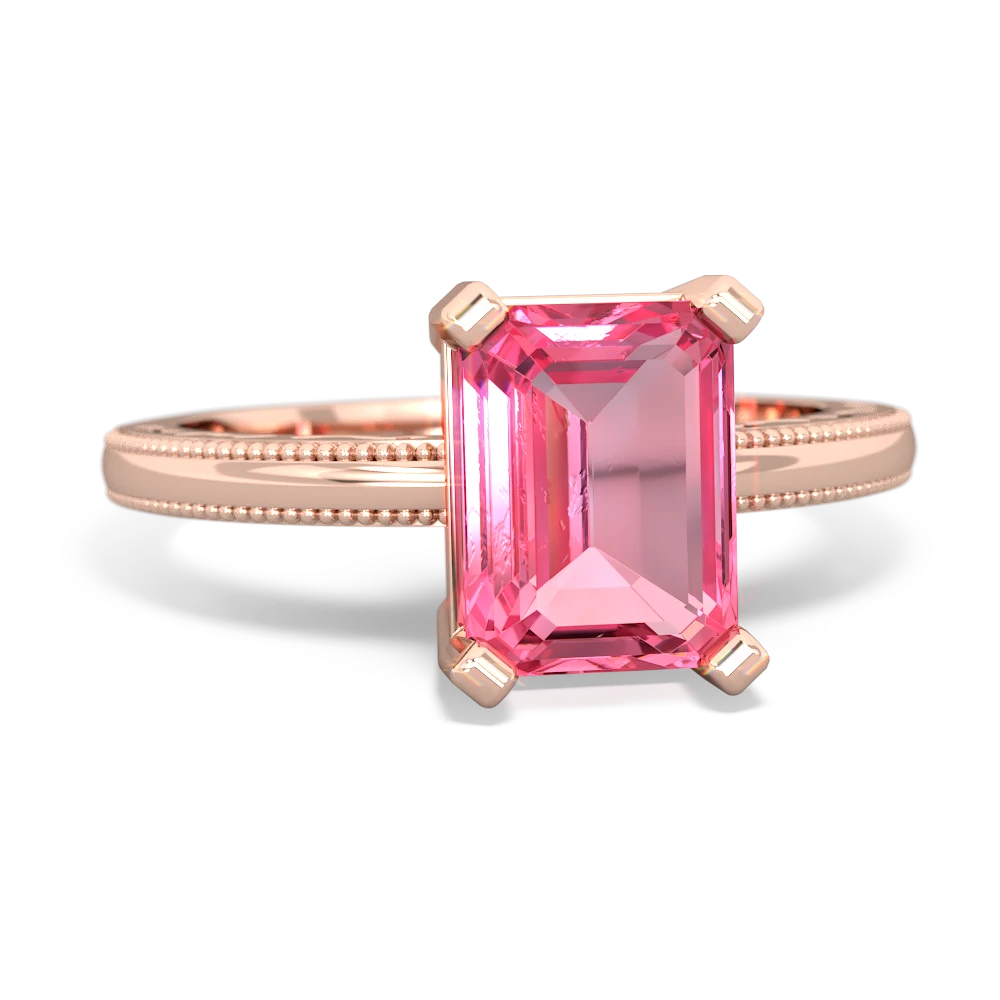 Lab Pink Sapphire Milgrain Scroll 14K Rose Gold ring R2338